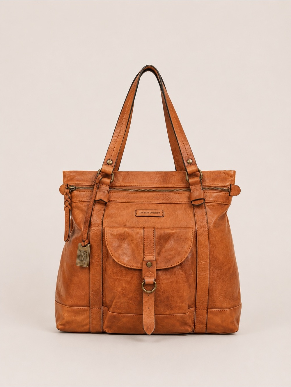 Frye Josie Convertable Backpack Tote in Cognac Leather